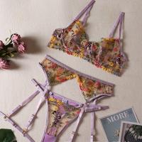 Floral Embroidery Lace Bra Set - Sexy Push-Up Sheer Underwire Lingerie Set for Women thumbnail