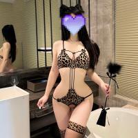 Plus Size Leopard Print Lace Bodysuit - Sexy Open-Crotch Tie-Up Lingerie Set for Bedroom Play