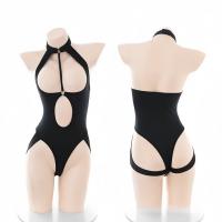 Plus Size Sexy Lace Bodysuit with Thong Cutout & Halter Neck - Seductive Mesh Open-Crotch Set for Women thumbnail