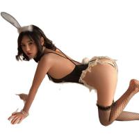 Sexy Bunny Girl Bodysuit with Sheer Mesh & Open-Crotch Design - Lingerie Costume Set for Women thumbnail