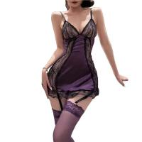 Purple Plus Size Lace Sheer Nightgown - Sexy No-Remove Bodycon Sleep Dress with Adjustable Straps thumbnail