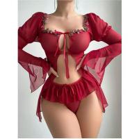 Red Sexy Lingerie Set -Europe and America-Style Bikini Outfit, Pure & Tempting Skirted Vacation Swimwear thumbnail