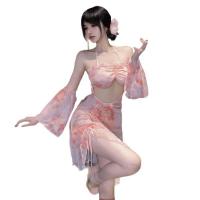 Floral Moonlight Sensual Transparent Backless Chemise - Sexy Sheer Sleep Dress with Side Slit, No-Remove Lingerie thumbnail