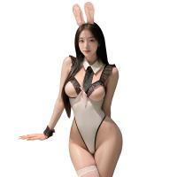 Mannyan Sexy Lingerie Set for Women – Cutout Backless Bunny Costume with Tied Straps & Open-Crotch Bodysuit thumbnail