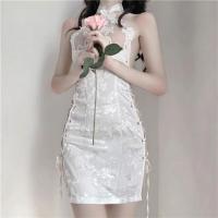 Sexy Vintage Lace Cheongsam Sleep Dress Set – Sheer Cut-Out Black Retro Lingerie Outfit with Ties thumbnail