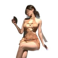 Retro Lace Chinese Qipao Lingerie Set - Butterfly Print Seductive Outfit, No-Remove Design for Women thumbnail