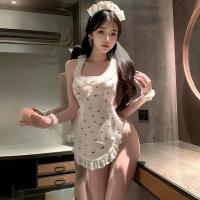 Cherry Lace Maid Costume for Women - Sexy Backless Apron with Cheeky Cut-Outs & Sheer Trim thumbnail