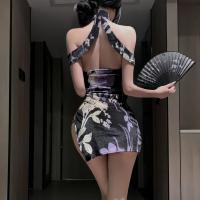Seductive Lace Lingerie Set - High-Slit Backless Cheongsam Dress with Halter Neck, Pure Temptation Outfit thumbnail