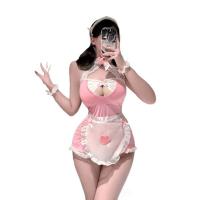 Plus Size Maid Costume Lingerie Set - Sexy Open-Crotch Sleepwear & Role Play Outfit for Adults thumbnail