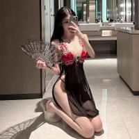 Suoqing Seductive Deep V Lingerie Set - Floral Rose High-Slit Strap Dress for Women thumbnail