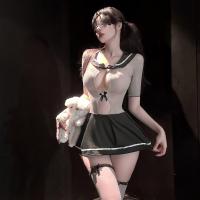 QingShe JK Sailor Outfit Lingerie - Seductive Mesh Bodysuit with Cute Nautical Charm, No-Remove Design thumbnail
