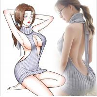 Romantic Sheer Lace Lingerie Set - Open-Front Backless Knit Sweater & Mini Skirt Sleepwear Outfit