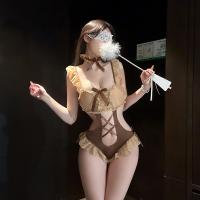 Chao Mu Lingerie Set - Sexy Backless Bodysuit with Bow Tie & Ruffle Trim, Pure Temptation Style