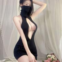 Seductive Open-Front Backless Knit Set - Provocative Lingerie Dress & Matching Sleepwear Outfit thumbnail