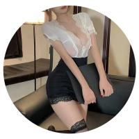 Pure & Alluring Lingerie Set for Women – Secretary Style Lace Sleepwear with Pencil Skirt, QQNY Brand thumbnail