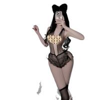Mannyqing Sexy Deep V Lace Bodysuit - Sheer Mesh Cross-Back Erotic Open-Crotch Romper for Women thumbnail