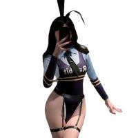 Plus Size Sexy Bunny Officer Costume - Hot Open-Crotch Bodysuit for Women, Naughty Role Play Outfit thumbnail