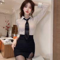 Seductive Secretary Costume Set for Women – Sexy Uniform Outfit with Deep V-Neck & Bodycon Skirt, No-Remove Design thumbnail