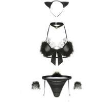 Pure & Tempting Catwoman Lingerie Set - Sheer Sexy Costume with Open-Crotch Design for Role Play thumbnail