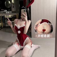 Sensual Velvet Lace Bunny Costume - Seductive Open-Crotch Bodysuit Bedroom Roleplay Outfit