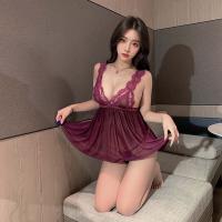 Pure & Tempting Women's Deep V Lace Sleep Dress - Sheer Mesh Sensual Nightgown with High Slit thumbnail