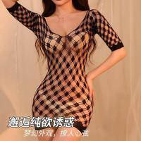 Sexy Sheer Lace Bodysuit for Women – Transparent Mesh Open-Crotch Strap Top with Thigh-High Stockings thumbnail
