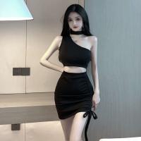 Sexy Nightclub Queen Outfit - Off-Shoulder Top & Drawstring Pencil Skirt Set for Bold Women