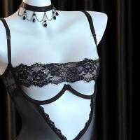 Plus Size Lace Bodysuit for Small Bust - Wire-Free Push-Up Open-Crotch Sleepwear Robe, Sexy Bedroom Lingerie thumbnail