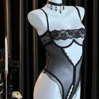 Plus Size Lace Bodysuit for Small Bust - Wire-Free Push-Up Open-Crotch Sleepwear Robe, Sexy Bedroom Lingerie thumbnail