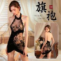 Sexy Sheer Cheongsam Bodycon Dress with Black Stockings Set - Retro Lingerie for Small Busts & Cleavage Enhancement thumbnail