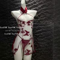 Butterfly Embroidery Lingerie Set - Vintage Qipao-Style Sexy Sleepwear for Women, Plus Size