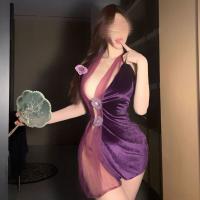 Purple Silk-Look Sensual Hanfu Lingerie Set – Sexy Modest Qipao Sleepwear, Push-Up Bra & Matching Briefs