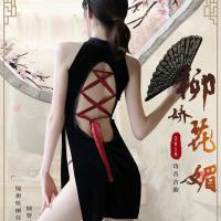 Retro Chinese-Style Lingerie Set - Back-Tie Cheongsam Costume with Sheer Cutouts for Nightclub & Performance thumbnail