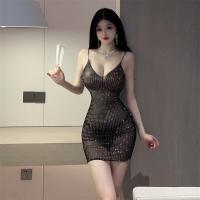 Seductive V-Neck Sheer Lace Nightgown - Shiny Bodycon Slip Dress for Women, Sexy Lingerie Sleepwear