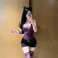 Plus Size Lace Lingerie Set for Curvy Women - Purple Midnight Sexy Thin Bra & Panty Set, Size Up to 200 lbs