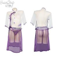 Vintage Chinese Qipao Lingerie Set - Purple Sheer Mesh Retro Erotic Costume with Ties thumbnail