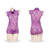 Seductive Vintage Qipao Lingerie Set - Sexy Lace-Up High-Neck Slit Robe with Sheer Cut-Outs thumbnail