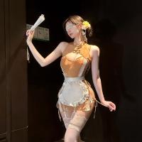 Chinese-Inspired Lingerie Set - Pearl-Embellished Maid-Style Pure & Tempting Erotic Underwear for Women thumbnail
