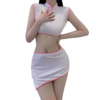 Chinese-Style Sexy Lingerie Set for Women – Transparent Lace Flagpole Costume with Erotic Cut-Outs & Vintage Charm thumbnail