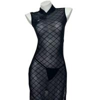 Linglinting Sexy Qipao Lingerie Set - High-Slit Mesh Sheer Sleepwear for Women thumbnail