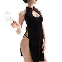 Velvet Vintage Chinese Qipao Lingerie for Women – Back-Tie Corset with Sheer Cut-Outs & Sensual Uniform Style thumbnail