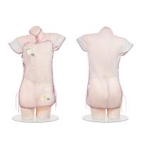 Vintage Temptation Cheongsam Lingerie - Sheer Retro High-Slit Transparent Embroidered Dress with Mandarin Collar thumbnail