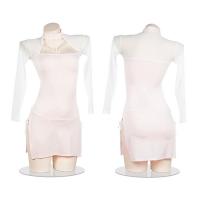 Vintage Lace Cheongsam Lingerie Set - Side-Slit Open-Cup Robe with Ties & Sheer Mesh Detail thumbnail