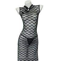 Classic Seductive Lace Cheongsam Lingerie Set - Sheer Transparent Floral Erotic Outfit for Women thumbnail