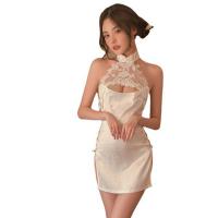 Seductive Sheer Lace Cheongsam Lingerie - Vintage-Inspired Side-Tie Erotic Pajama Set, No-Remove Design thumbnail