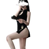 Women's Sexy Qipao Lingerie Set - Seductive High-Slit Nightwear with Lace Cutouts, Elegant & Alluring thumbnail