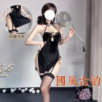 Seductive Plum Blossom Lace Corset Set - Backless High-Slit Cheongsam Roleplay Outfit for Women thumbnail