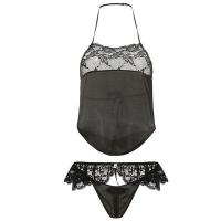 Sexy Vintage Lace Bodysuit Set - Seductive Lingerie Sleepwear with Open-Crotch & Tie-Up Design thumbnail