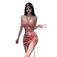 Liruru Sexy PVC Lace Halter Bodycon Mini Dress - Shiny Sheer Cut-Out Boudoir Outfit for Women thumbnail