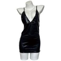 Sensual Vinyl Slip-On Bodycon Bandage Dress with Sheer Mesh Panels - Nightclub Outfit Set thumbnail
